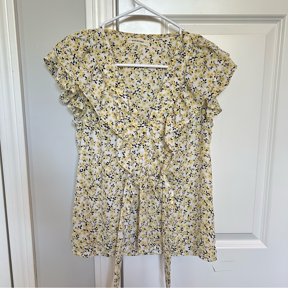 Floral Yellow Tie Top